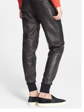 Vince Black Leather Boyfriend Jogger with contrast spandex panel